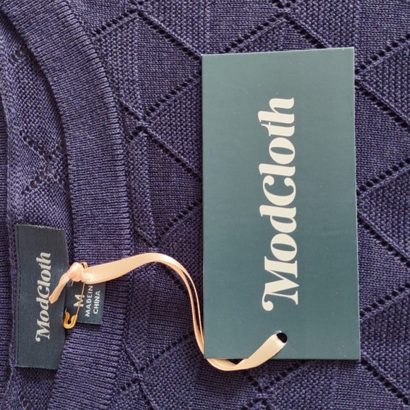 NWT ModCloth Size Medium Blue Short Sleeve Open Knit Top - Picture 3 of 14